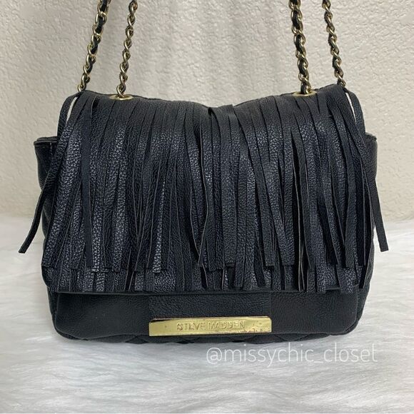 Steve Madden Black Fringe Crossbody/Shoulder Bag - Picture 6 of 14